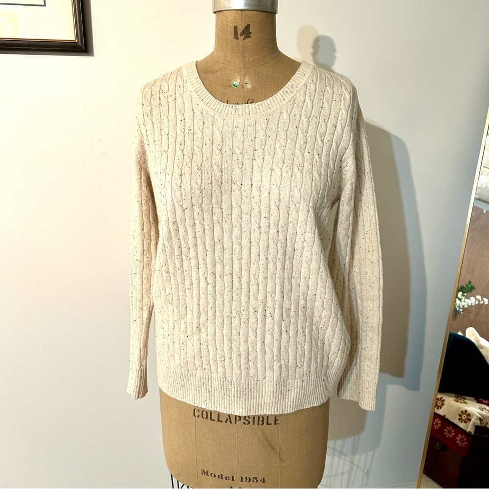 Karen Scott Women’s Cotton Blend Cream Cable Knit Sweater Sz M EUC